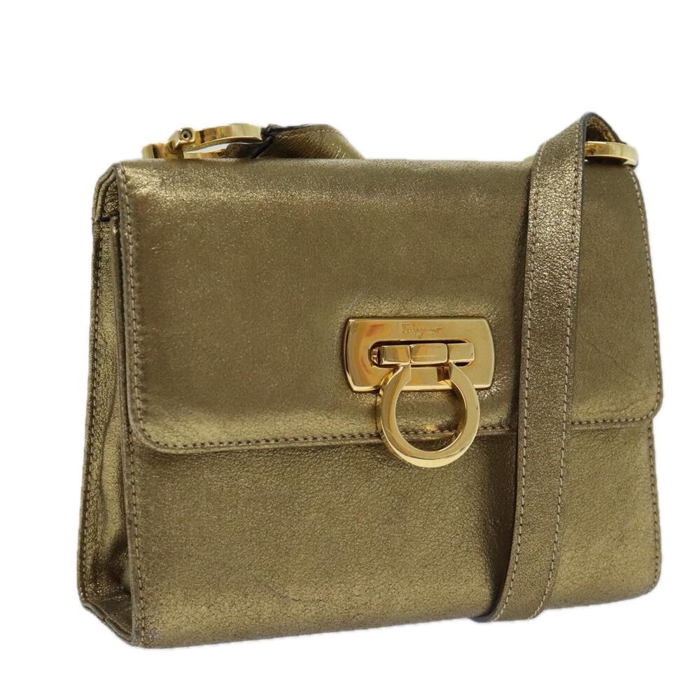 Salvatore Ferragamo Gancini Shoulder Bag Leather Gold